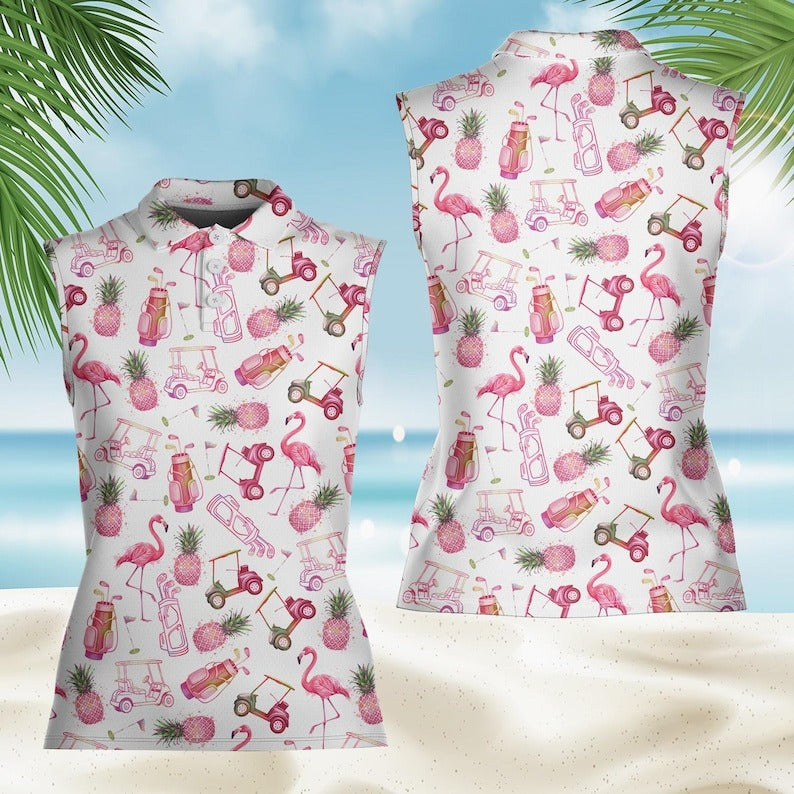 Flamingo Pineapple Aloha Golf Polo Shirt, Summer Tropical Vacation