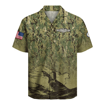 US Navy Submarine Beach Shirt, Military Patriotic Aloha Shirt