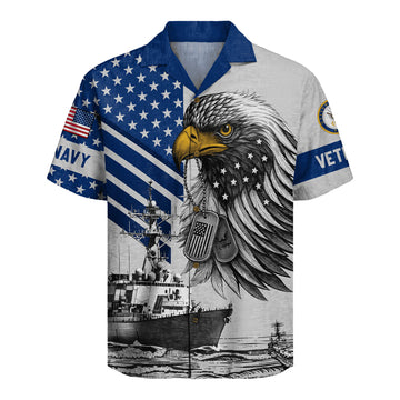 US Navy Veteran Hawaiian Shirt, 250th Anniversary Patriotic Military Aloha Shirt