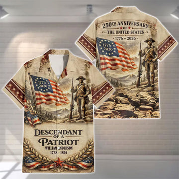 Personalized 250th Anniversary USA Hawaiian Shirt, Custom Patriotic Aloha Shirt