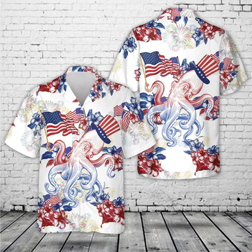Red White Blue Octopus Hawaiian Shirt – 4th of July Patriotic Aloha Shirt