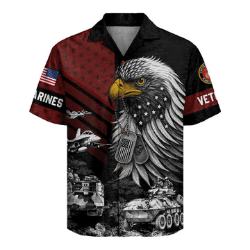 US Marine Corps 250th Shirt, Military Veteran Patriotic Hawaiian Shirt