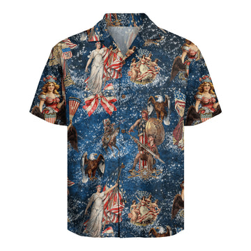 Red White Blue Hawaiian Shirt, Bold Patriotic USA Aloha Beach Shirt