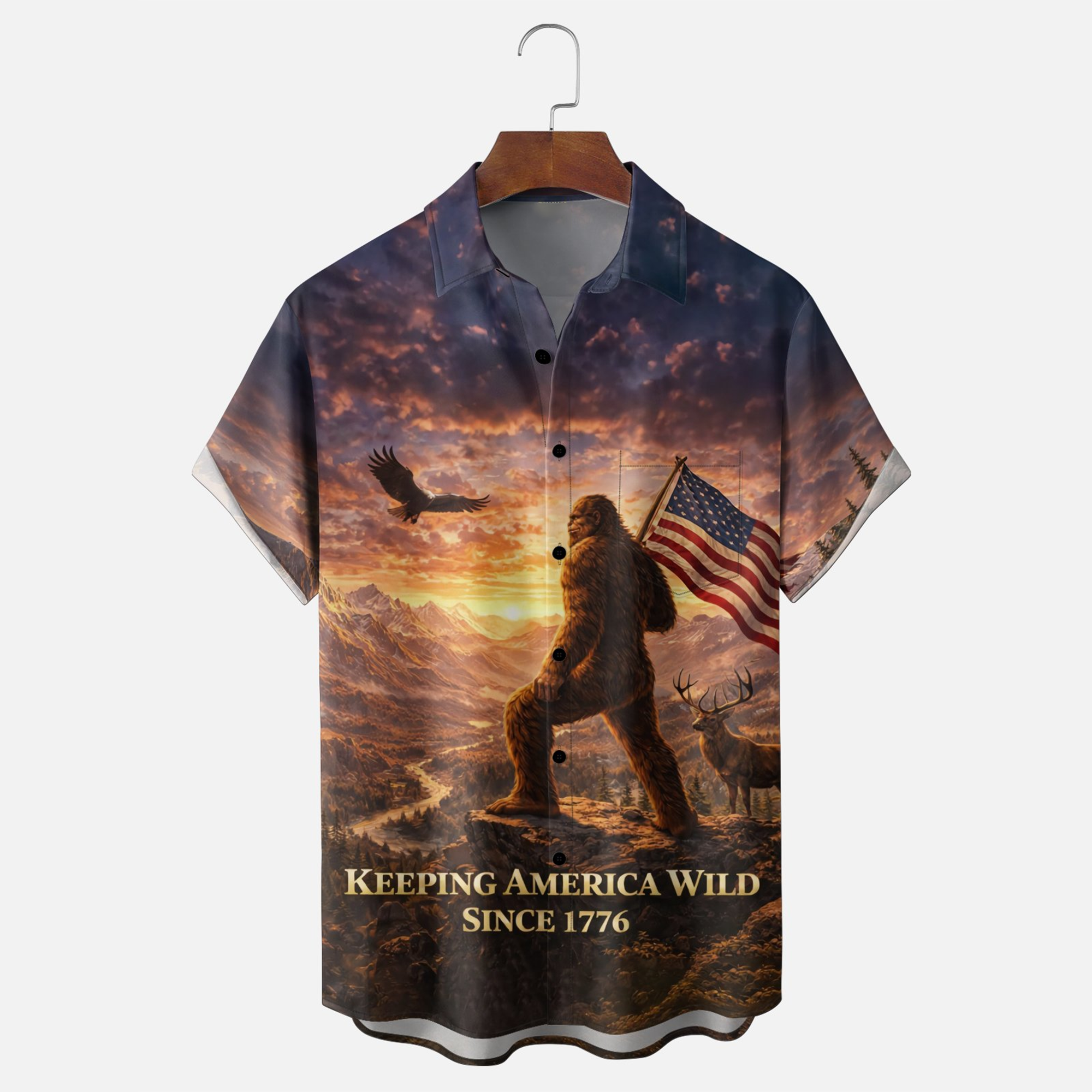 Bigfoot Hawaiian Shirt, USA 250th Anniversary 4th of July Moisture Wicking Aloha Shirt