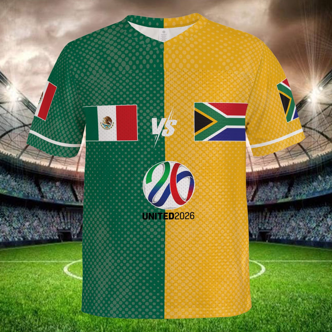 Green Yellow Split Football Jersey, Custom Name Number Shirt, Dual Nation Mesh Soccer Jersey, International Fan Gift