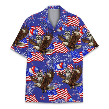 Patriotic Raccoon Hawaiian Shirtt, USA 4th of July Animal Lover Aloha Shirt