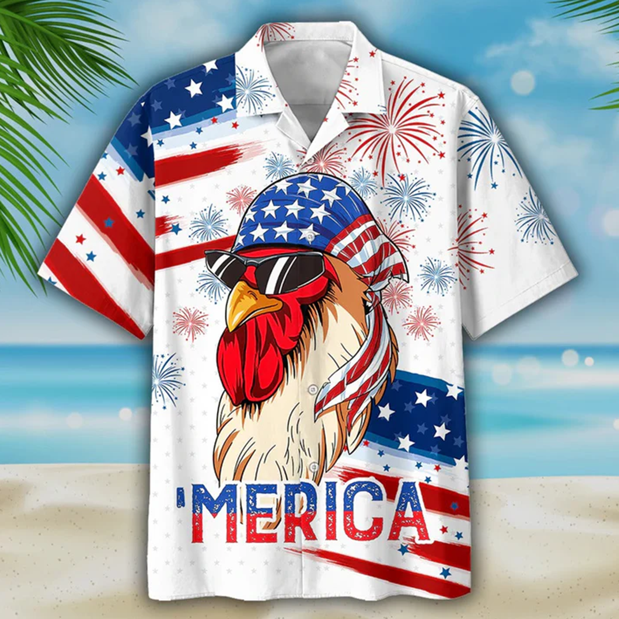 Independence Day Chicken Hawaii Shirt Funny Patriotic Aloha Beach Shirt