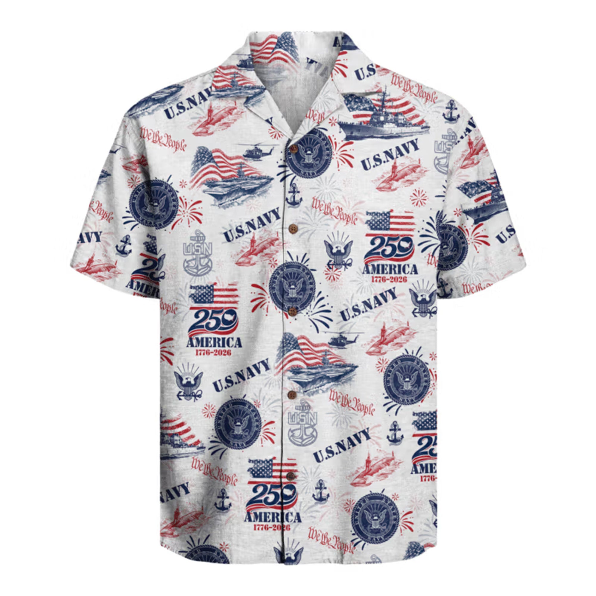 US Navy Hawaiian Shirt, America 250th Anniversary Patriotic Aloha Shirt