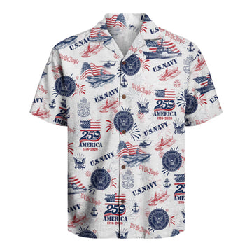 US Navy Hawaiian Shirt, America 250th Anniversary Patriotic Aloha Shirt