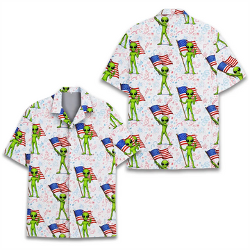 Alien USA Hawaiian Shirt, Funny Independence Day 4th of July Aloha Shirt