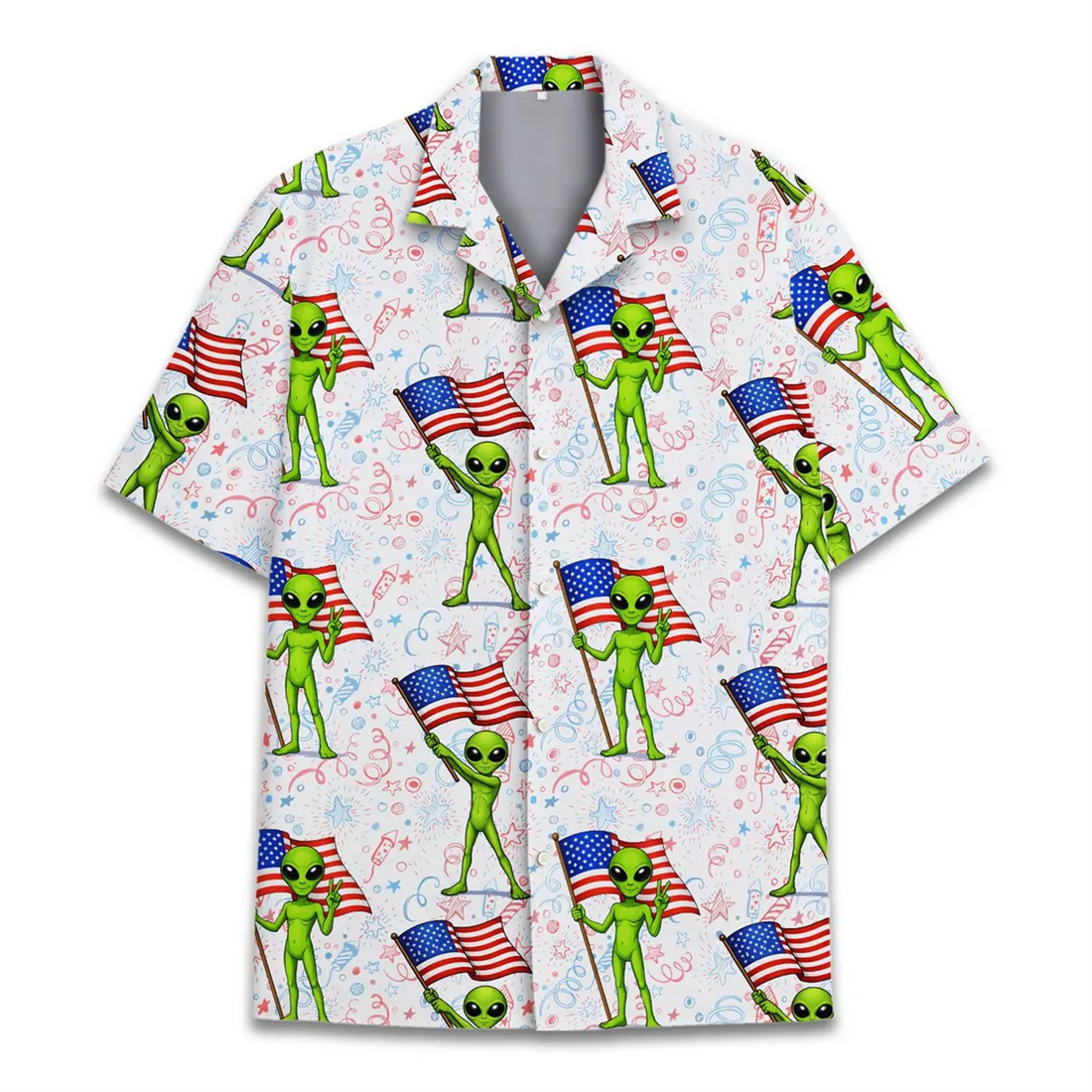 Alien USA Hawaiian Shirt, Funny Independence Day 4th of July Aloha Shirt
