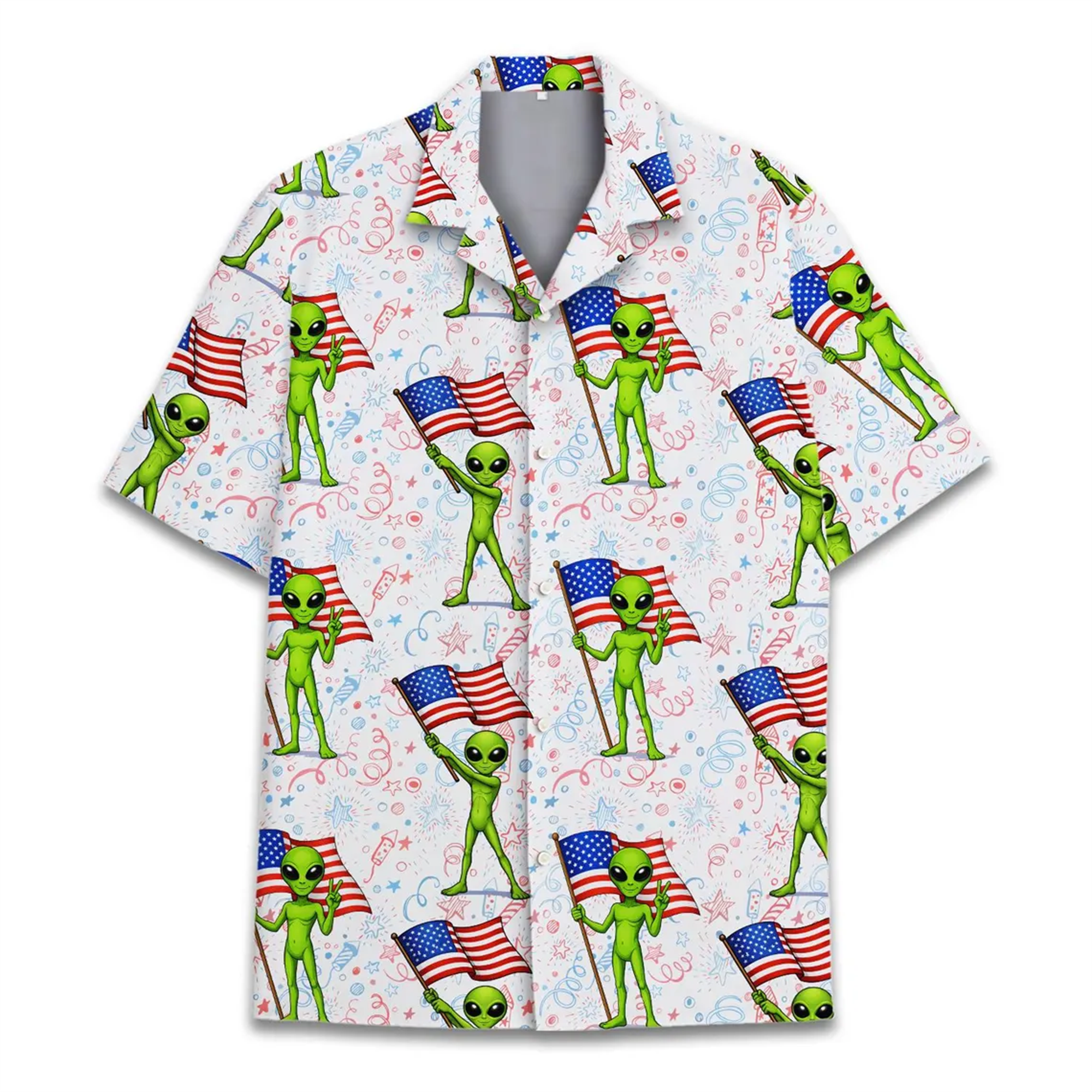 Alien USA Hawaiian Shirt, Funny Independence Day 4th of July Aloha Shirt