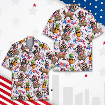 Raccoon Pineapple Hawaiian Shirt – Patriotic USA 4th of July Aloha Shirt