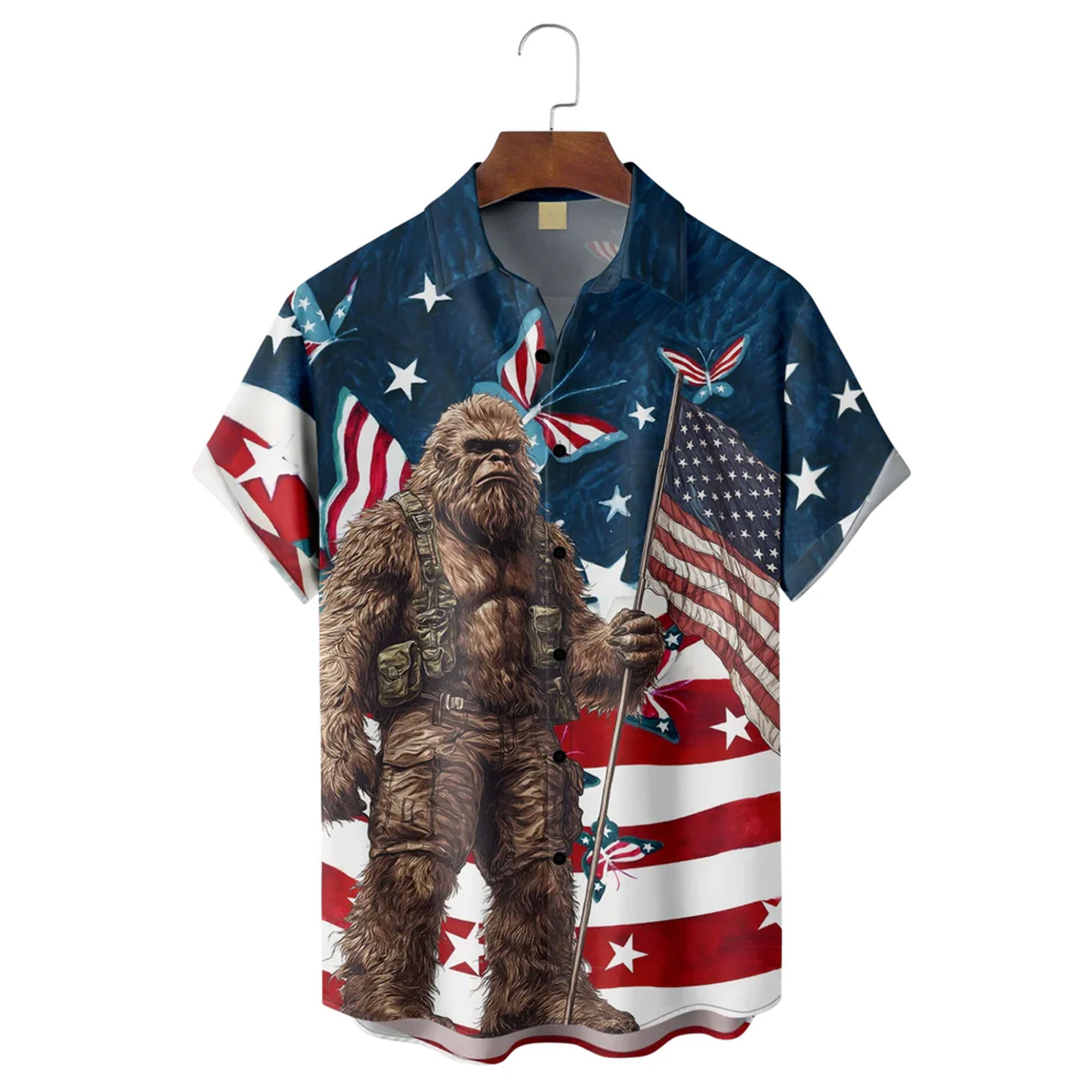 Bigfoot American Flag Golf Shirt, 250th Anniversary Patriotic Hawaiian Polo Shirt