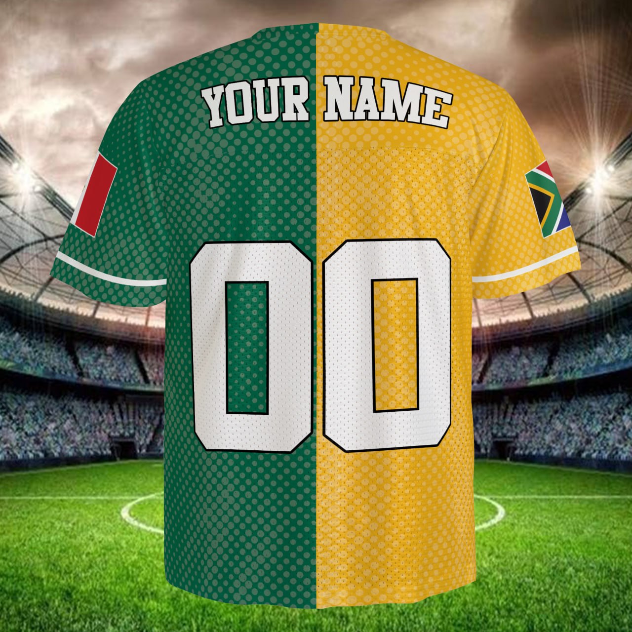Green Yellow Split Football Jersey, Custom Name Number Shirt, Dual Nation Mesh Soccer Jersey, International Fan Gift