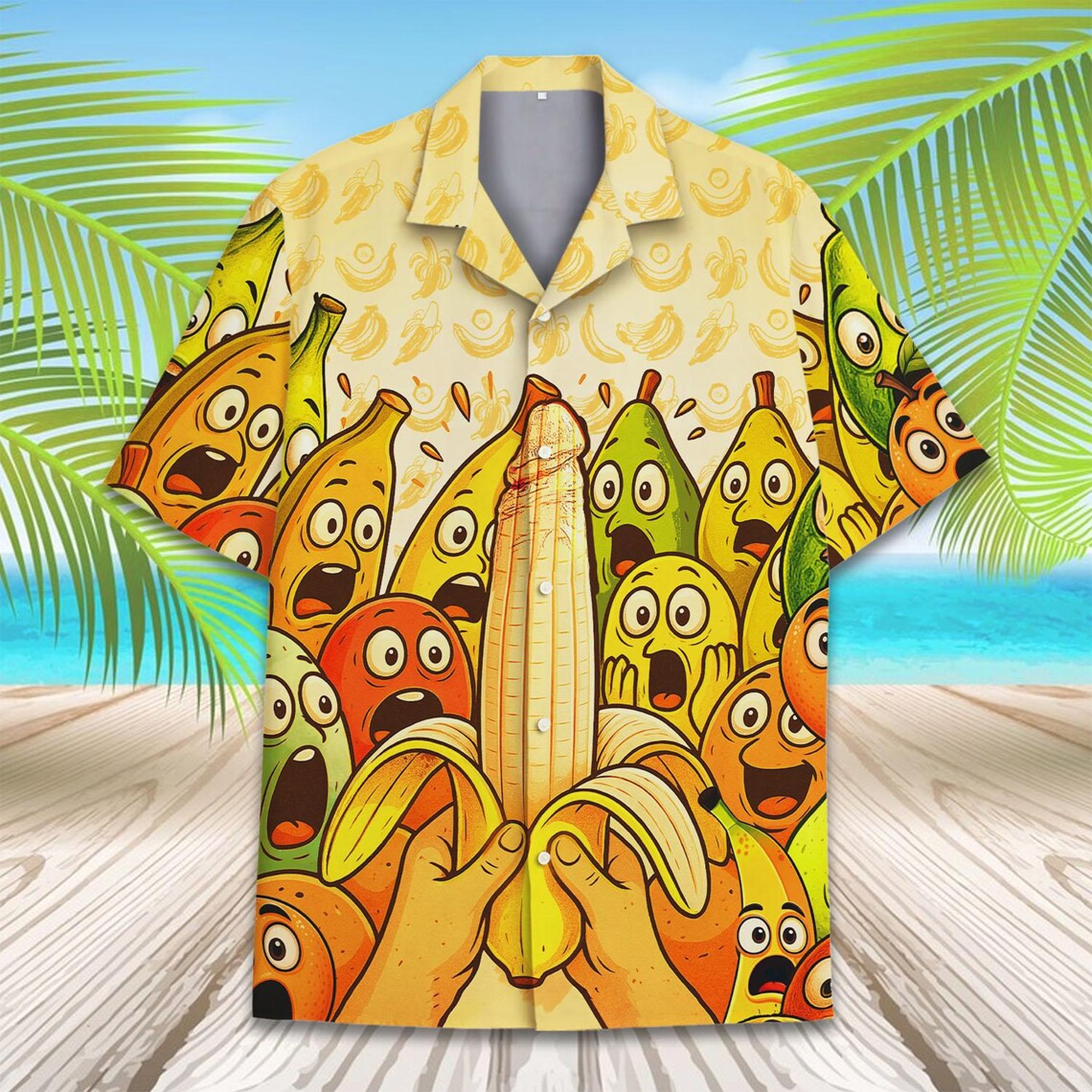 Funny Banana Hawaiian Shirt Cute Tropical Summer Vacation Beach Outfit