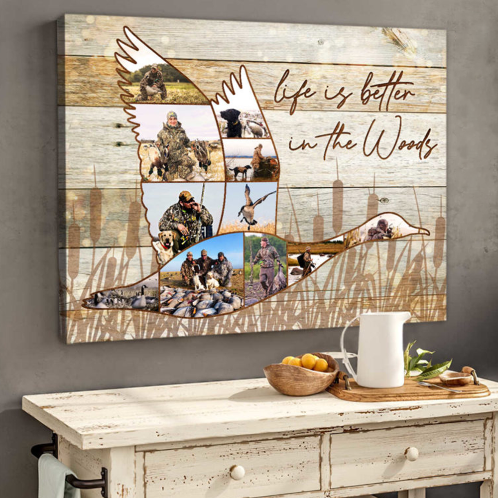 Custom Duck Hunting Collage Canvas, Personalized Waterfowl Hunter Rustic Wall Art