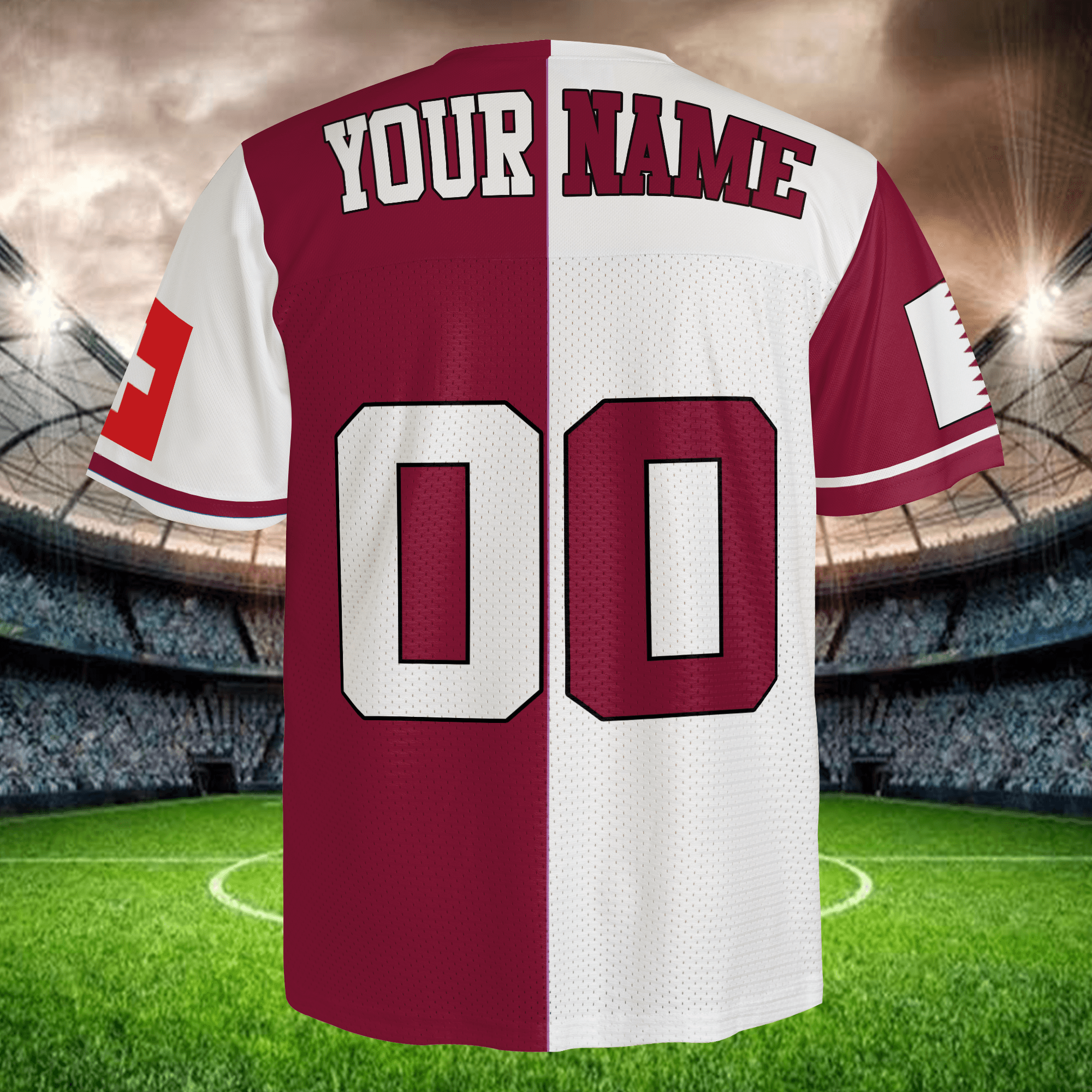 World Tournament 2026 Split Football Jersey, Maroon White Mesh Shirt, Custom Name Number, International Fan Gear