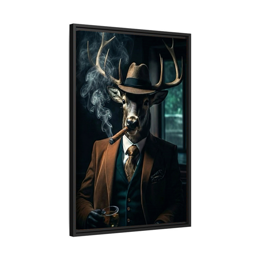 Gentleman Animal Wall Art – Deer in Suit Smoking Cigar Canvas Print