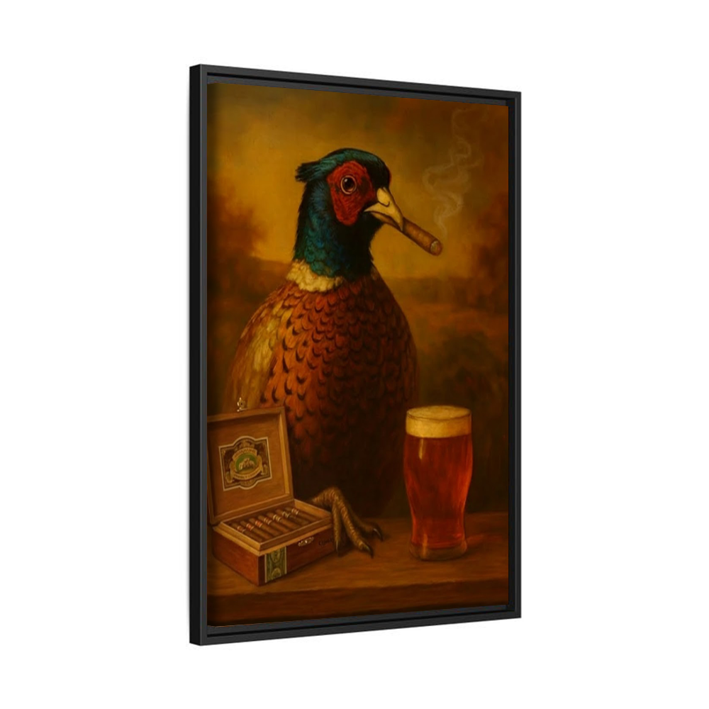Funny Pheasant Canvas Wall Art – Hunting Lodge Decor & Cocktail Lover Gift