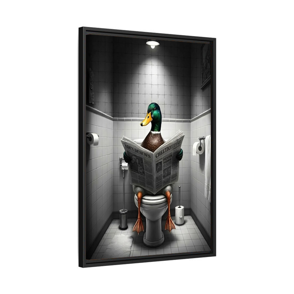 Funny Duck Bathroom Canvas Wall Art – Humorous Animal Toilet Decor for Bathroom, Restroom, Man Cave