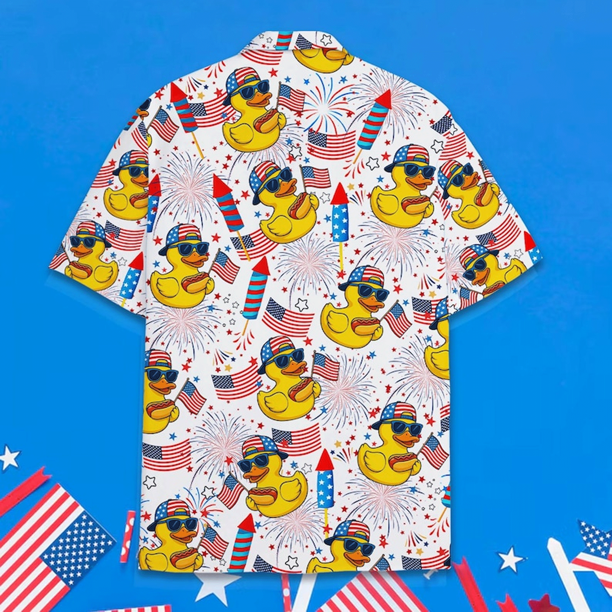 Funny Patriotic Duck Hawaiian Shirt  4th of July Aloha Button Down Independence Day Outfit That Gets Compliments