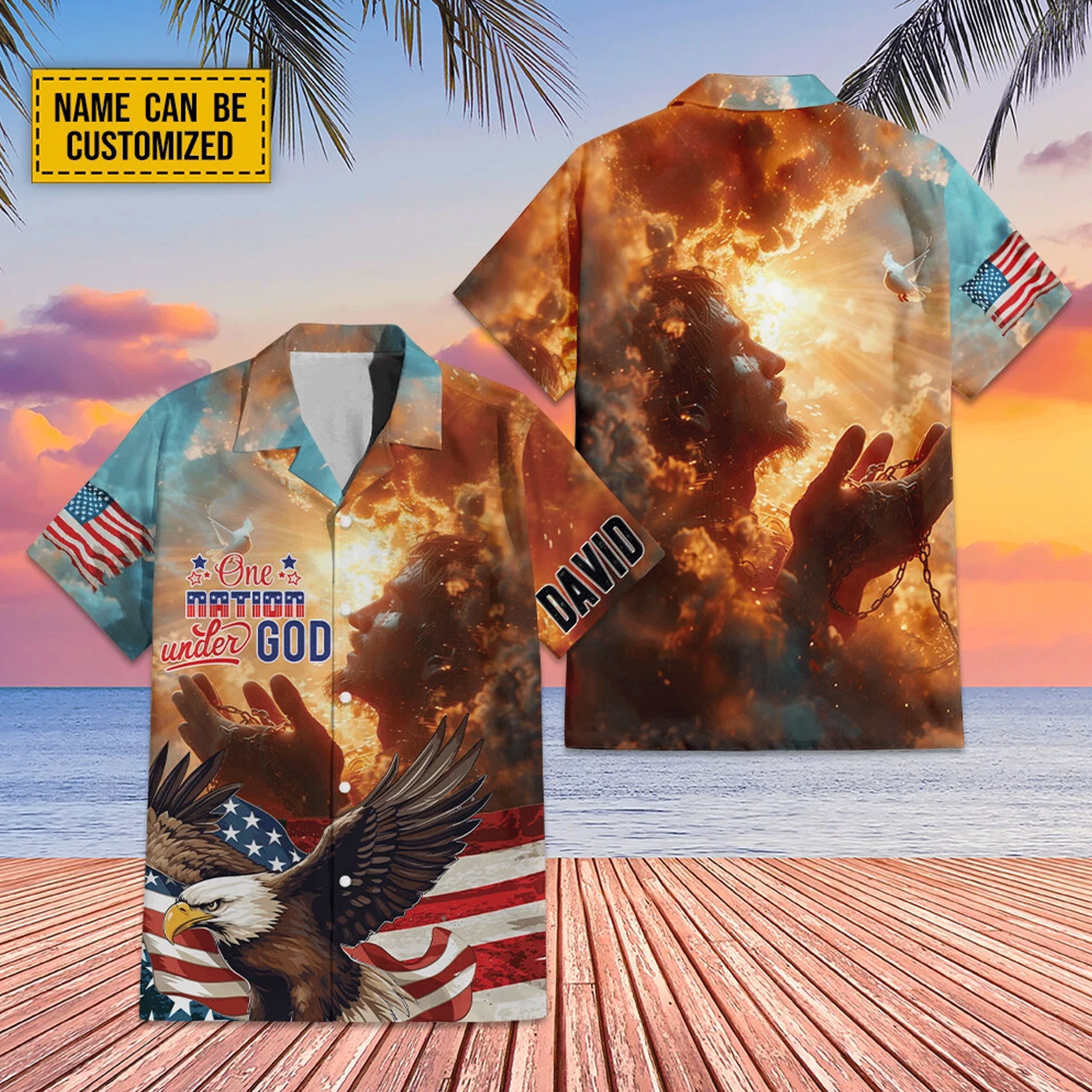Custom Jesus Eagle American Flag Hawaiian Shirt  One Nation Under God Aloha Button Down That Stands Out