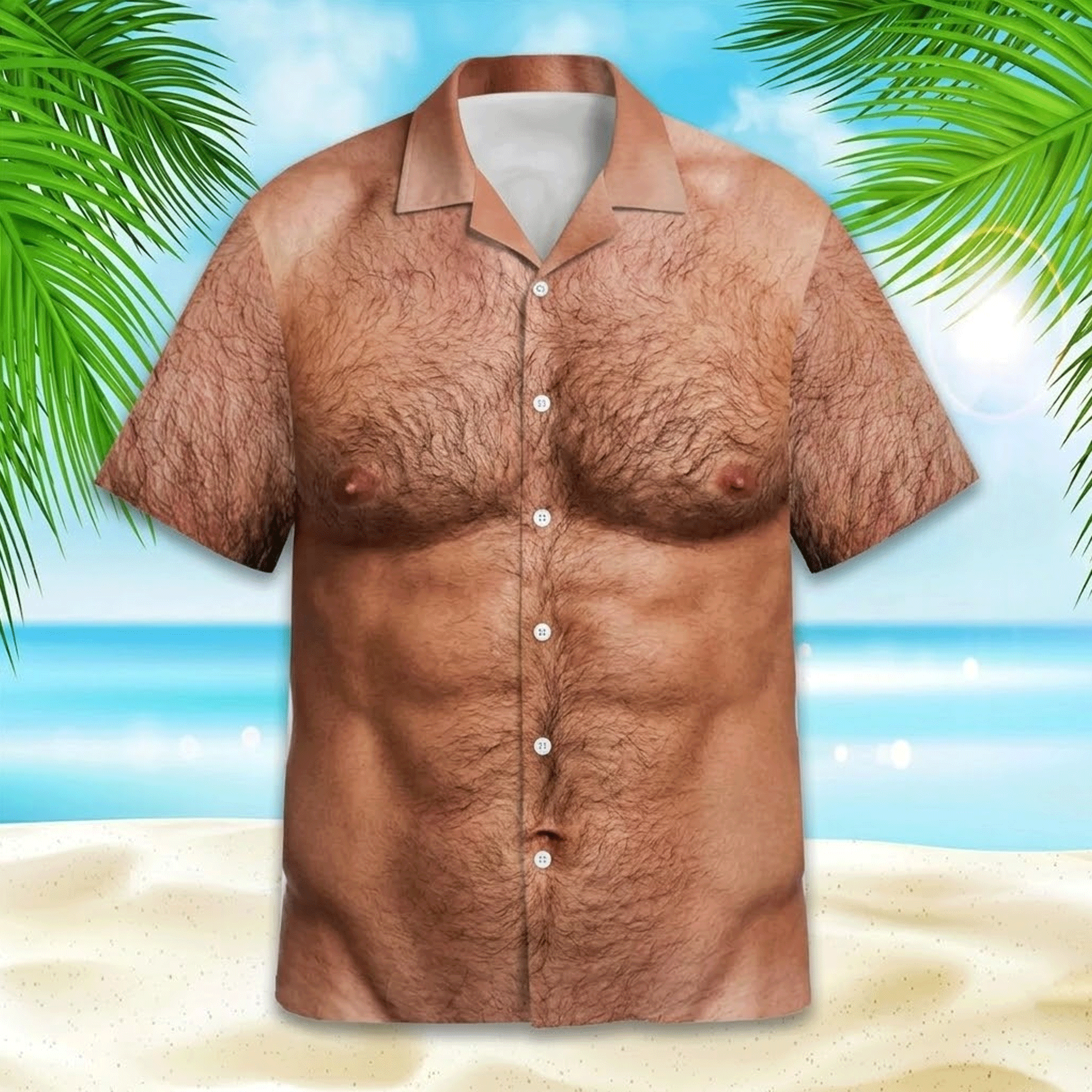 Funny Muscle Chest Hawaiian Shirt  3D Fake Abs Aloha Shirt Men Women Youth