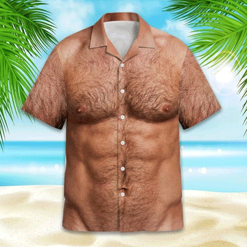 Funny Muscle Chest Hawaiian Shirt  3D Fake Abs Aloha Shirt Men Women Youth