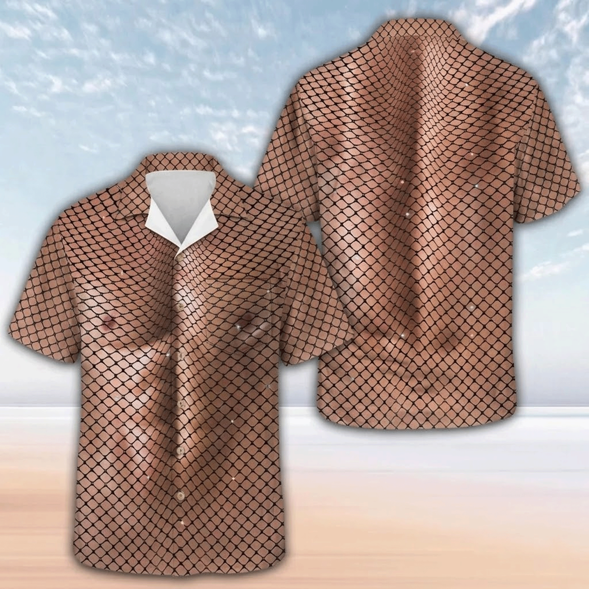 Men's Novelty Fishnet Muscle Hawaiian Shirt  3D Printed Wear