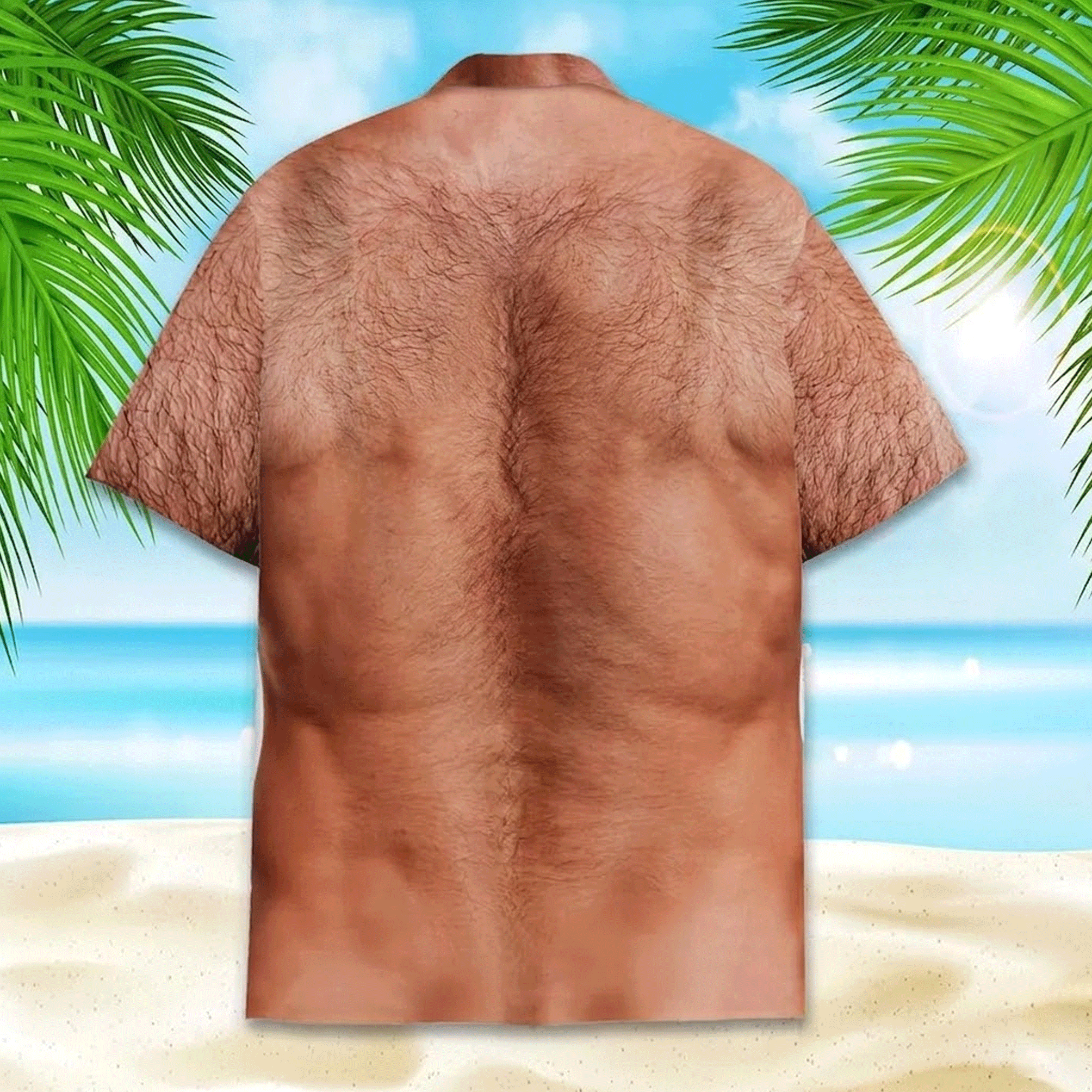 Funny Muscle Chest Hawaiian Shirt  3D Fake Abs Aloha Shirt Men Women Youth