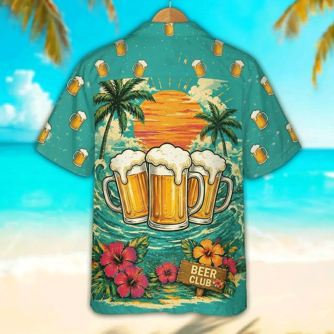 Funny Chicken Beach Club Hawaiian Shirt  Tropical Beer Aloha Button Down That Gets Laughs