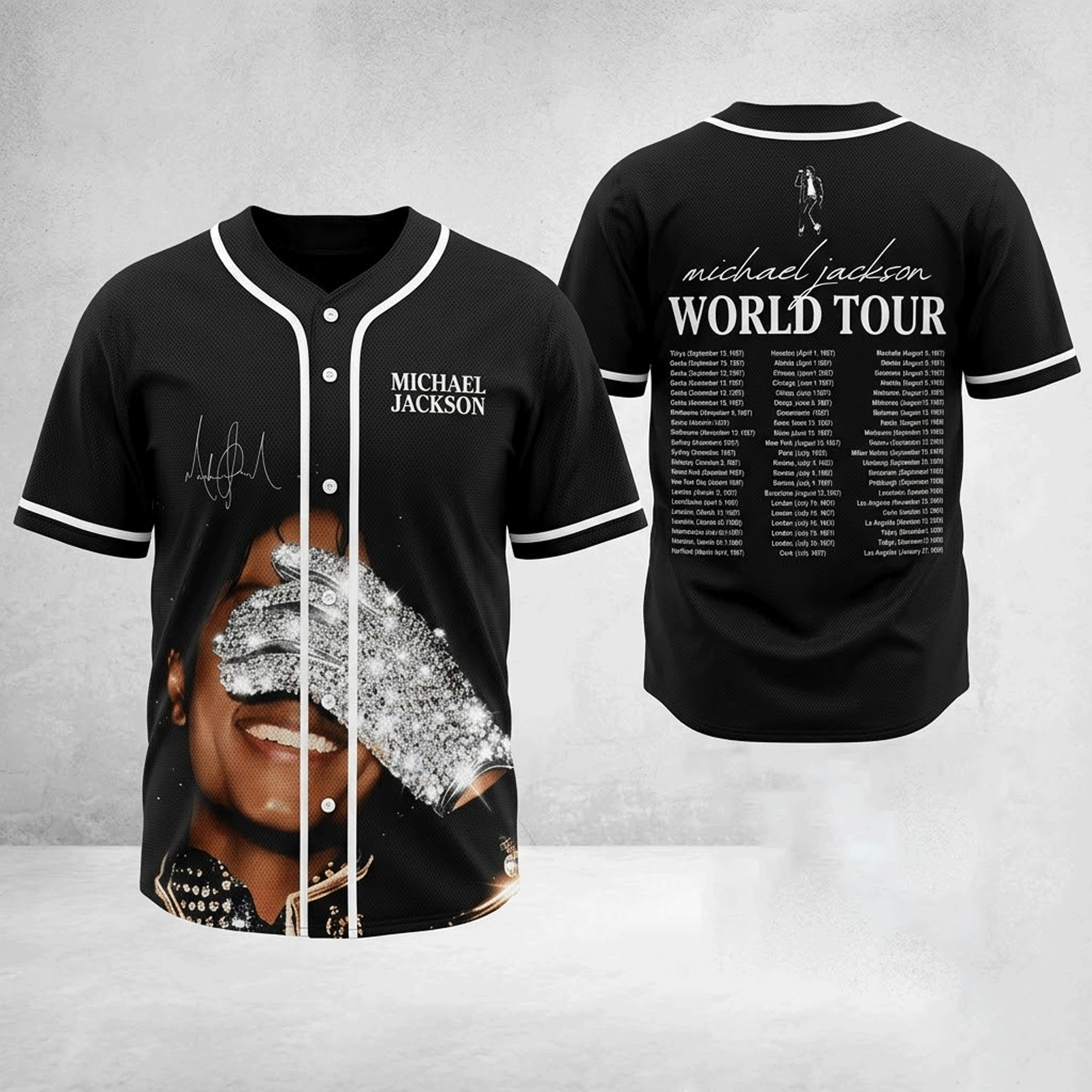 Michael Jackson World Tour Baseball Jersey King of Pop Fan Shirt MJ Signature Black Jersey Concert Tour Merch Gift