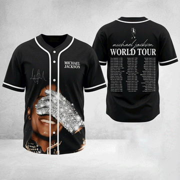 Michael Jackson World Tour Baseball Jersey King of Pop Fan Shirt MJ Signature Black Jersey Concert Tour Merch Gift