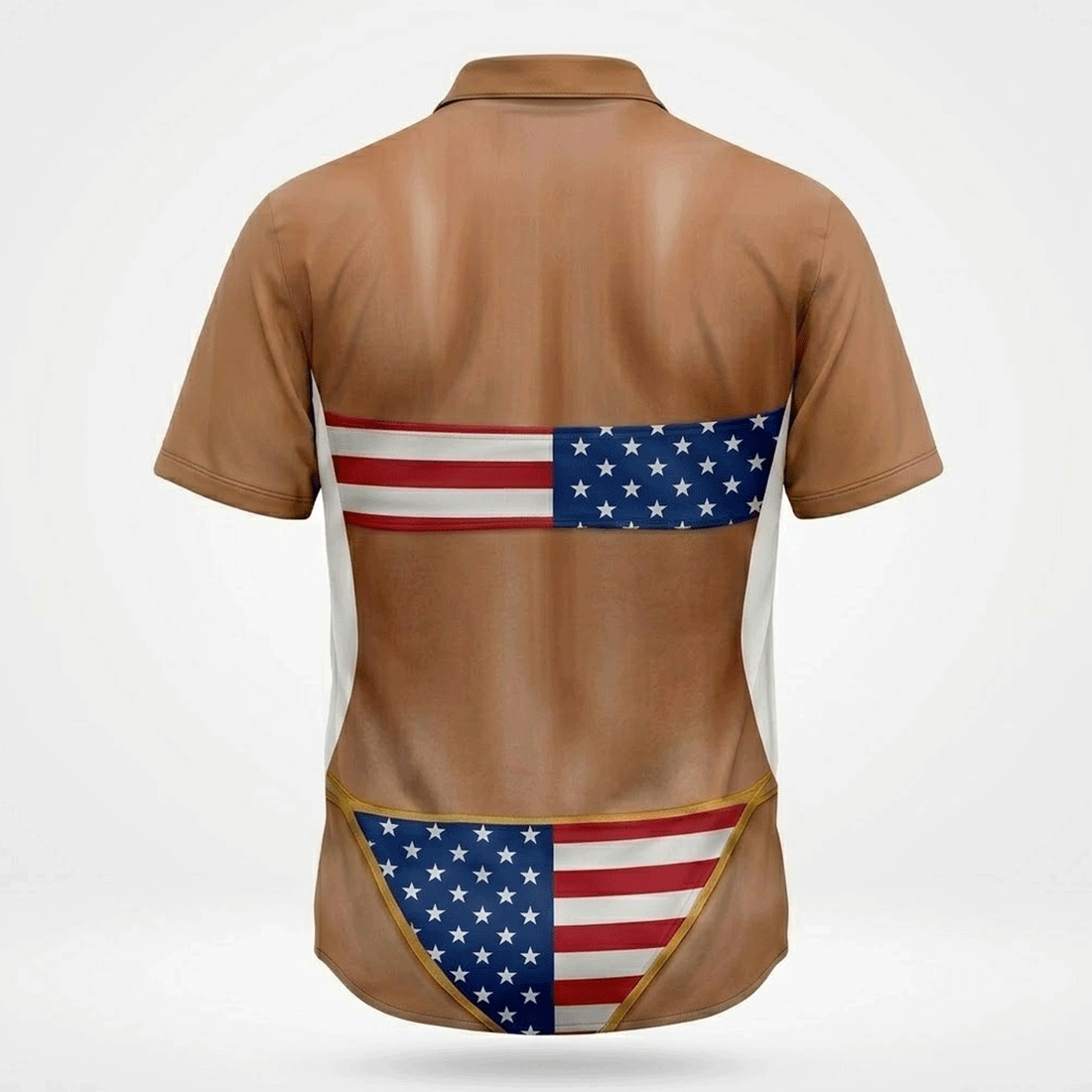 Funny USA Bikini Illusion Hawaiian Shirt 4th of July Aloha Button Down That Gets Laughs