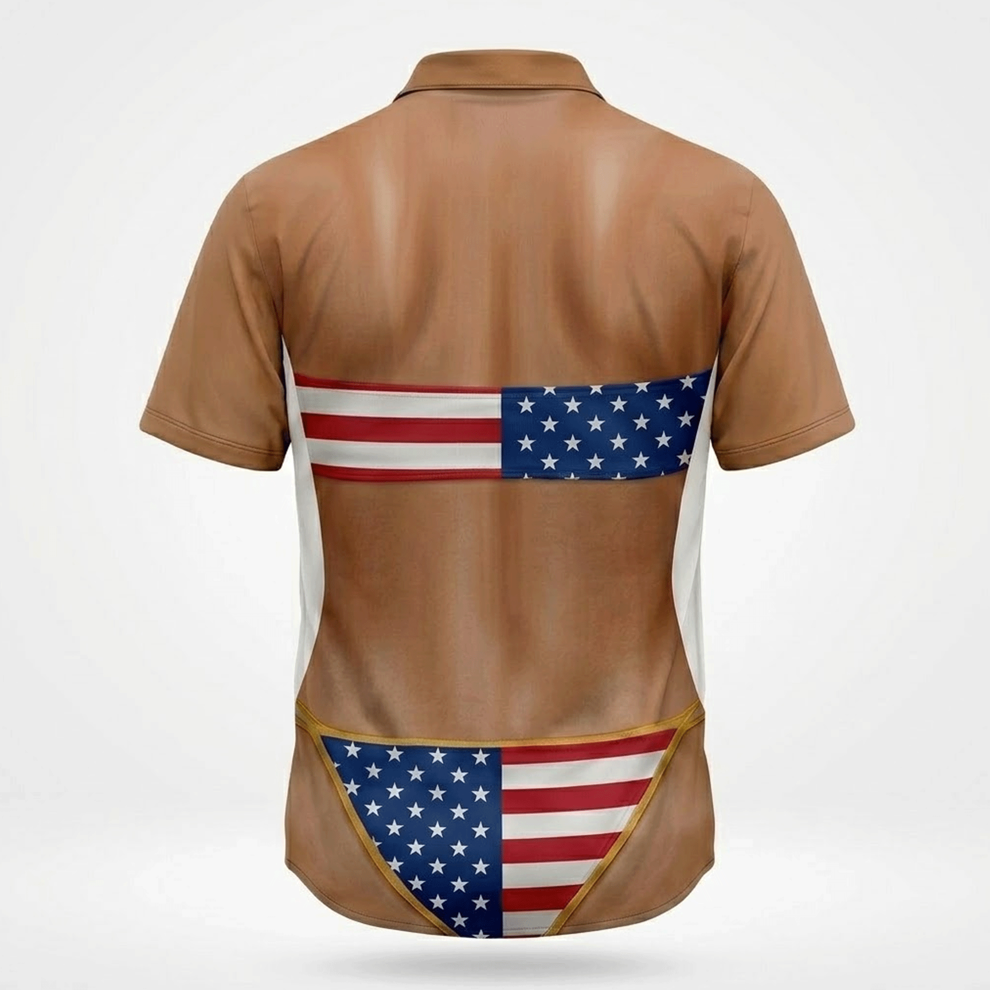 Funny USA Bikini Illusion Hawaiian Shirt 4th of July Aloha Button Down That Gets Laughs