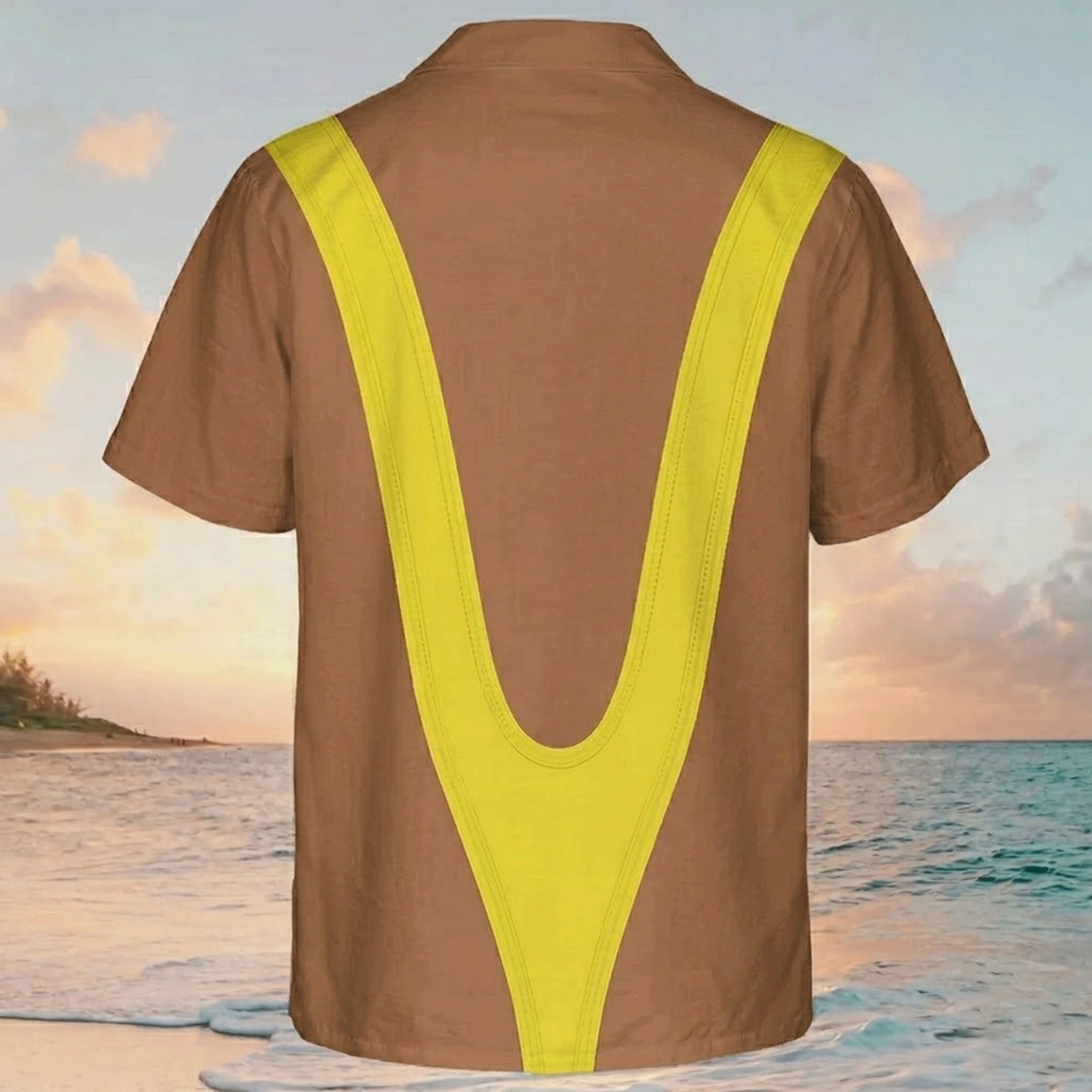 Funny Yellow Mankini & Hairy Muscle Hawaiian Shirt