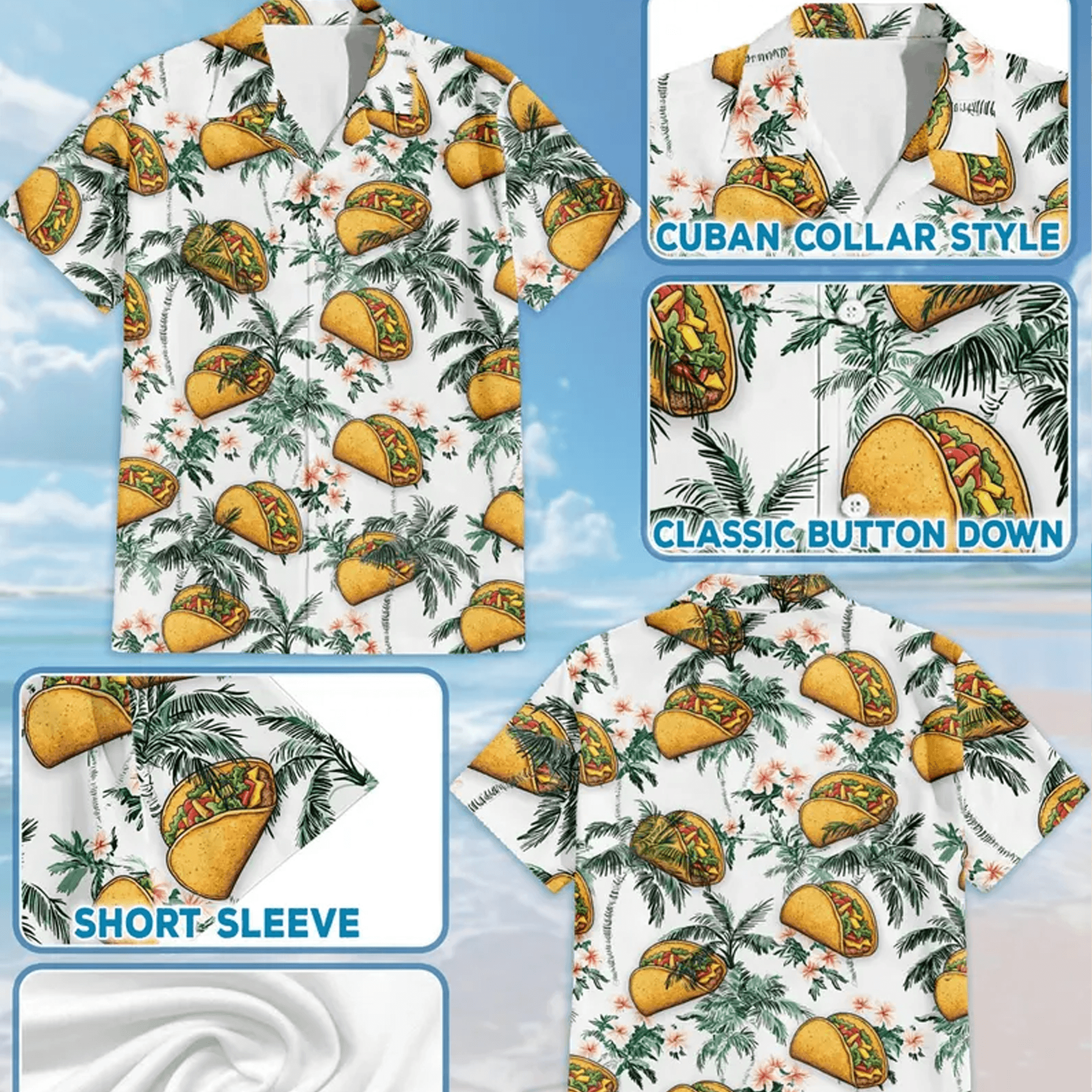 Taco Hawaiian Shirt  Retro Tropical Taco Aloha Shirt Funny Food Button Down Summer Outfit S–5XL (Copy)