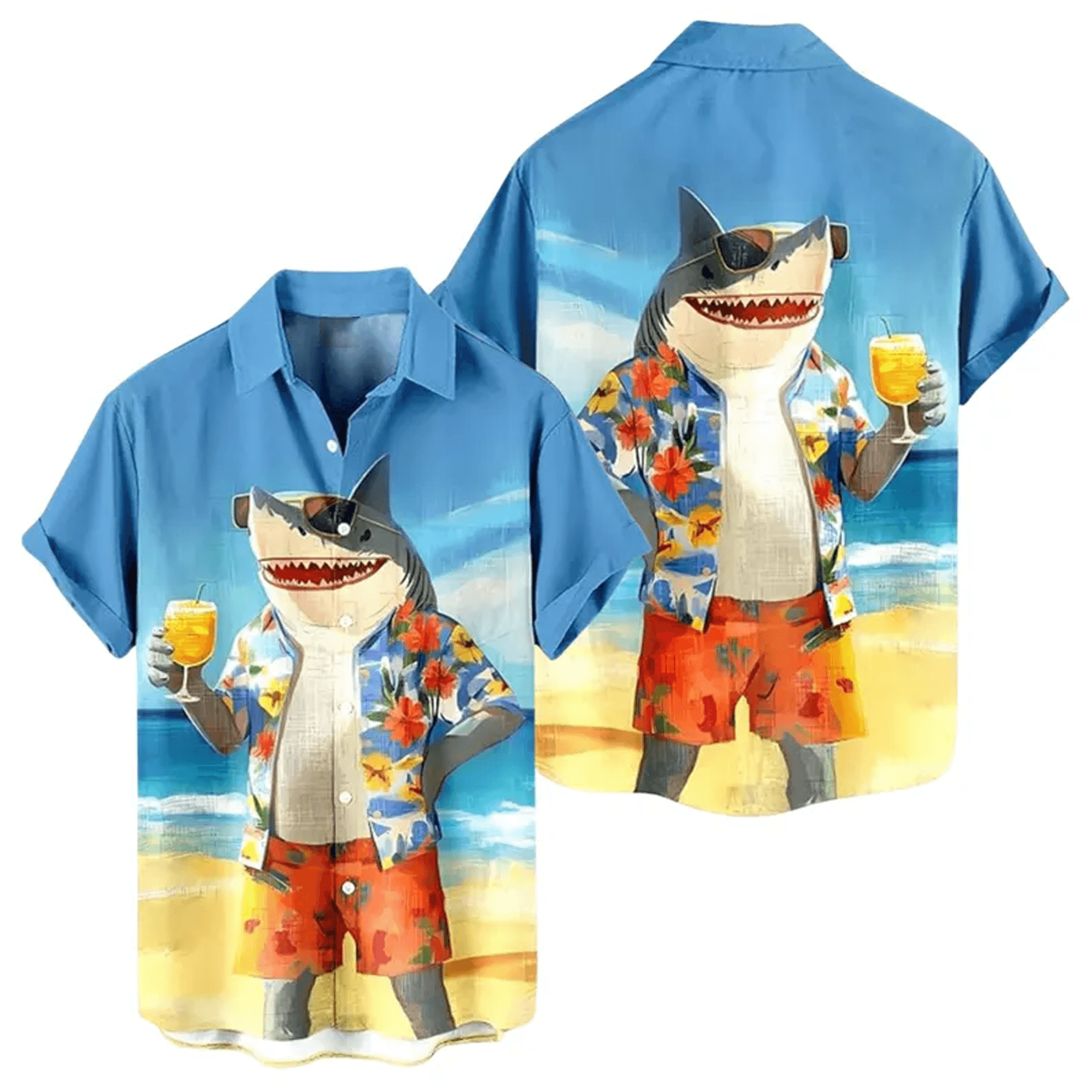 Shark Hawaiian Shirt  Funny Beach Button Up Tropical Shark Aloha Shirt for Ocean Lovers