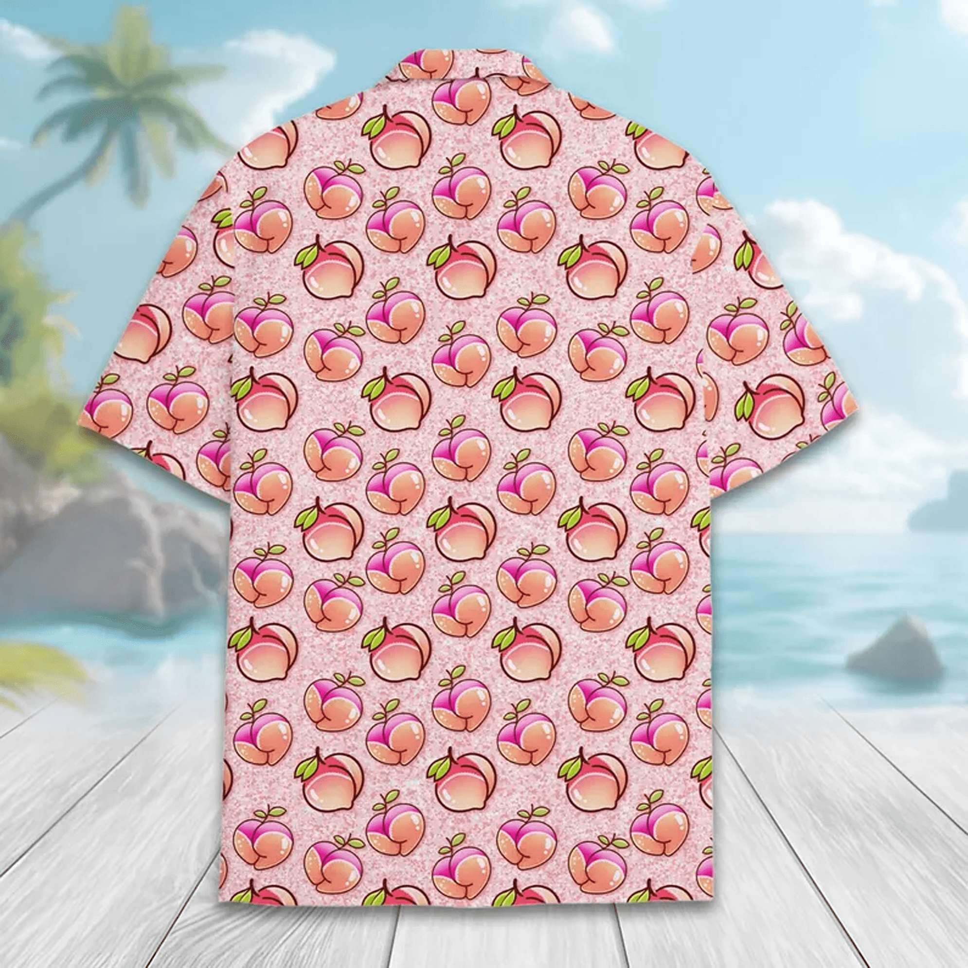 Pink Peach Hawaiian Shirt  Funny Peach Fruit Aloha Shirt Cute Summer Button Up for Adults & Youth