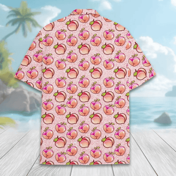Pink Peach Hawaiian Shirt  Funny Peach Fruit Aloha Shirt Cute Summer Button Up for Adults & Youth