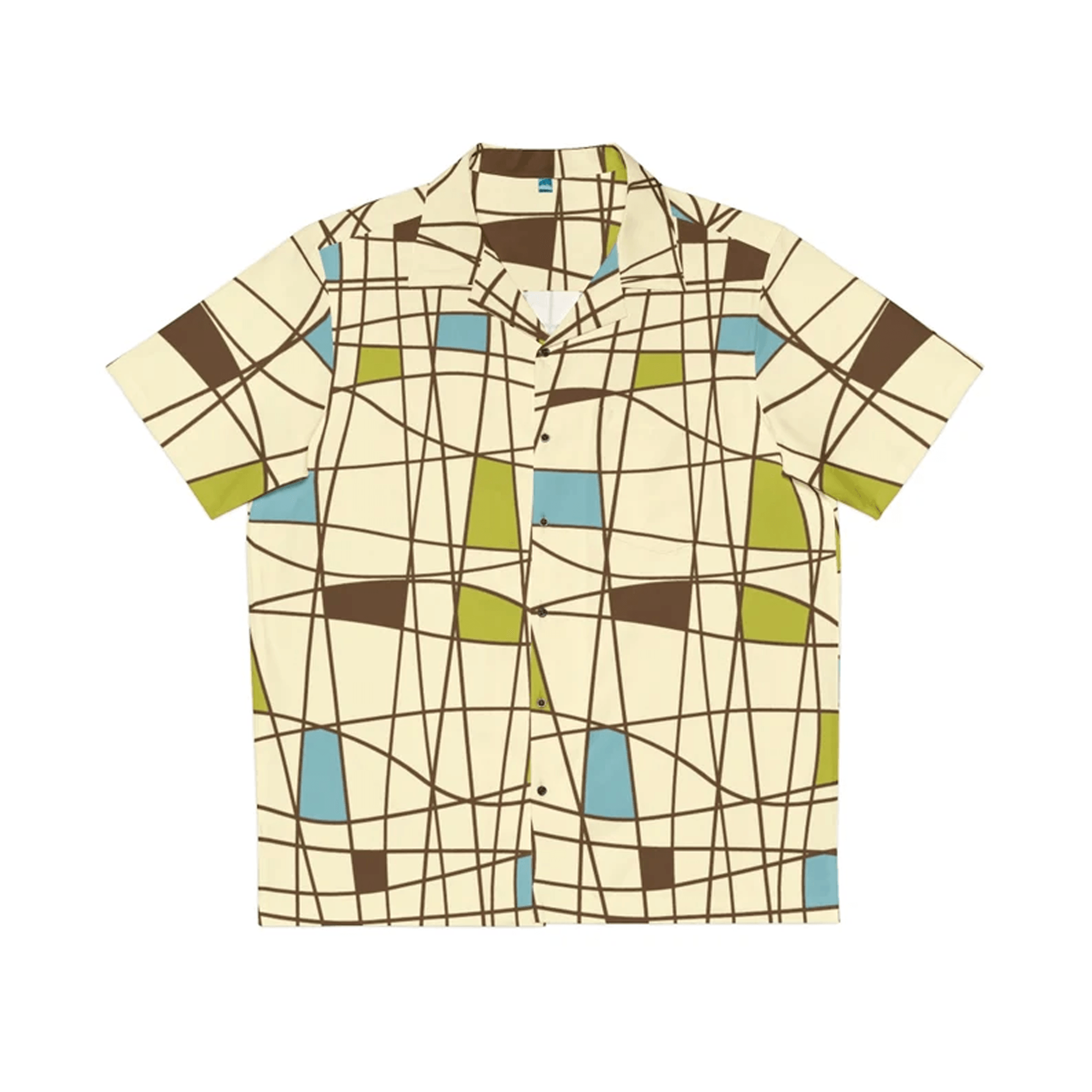 Mid Century Modern Hawaiian Shirt  Retro Lattice Aloha Shirt Casual Summer Party Shirt for Men