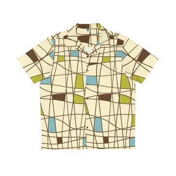 Mid Century Modern Hawaiian Shirt  Retro Lattice Aloha Shirt Casual Summer Party Shirt for Men