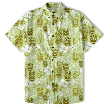 Exotic Tiki Hawaiian Shirt  Hibiscus Aloha Shirt for Men Tropical Beach Button Down