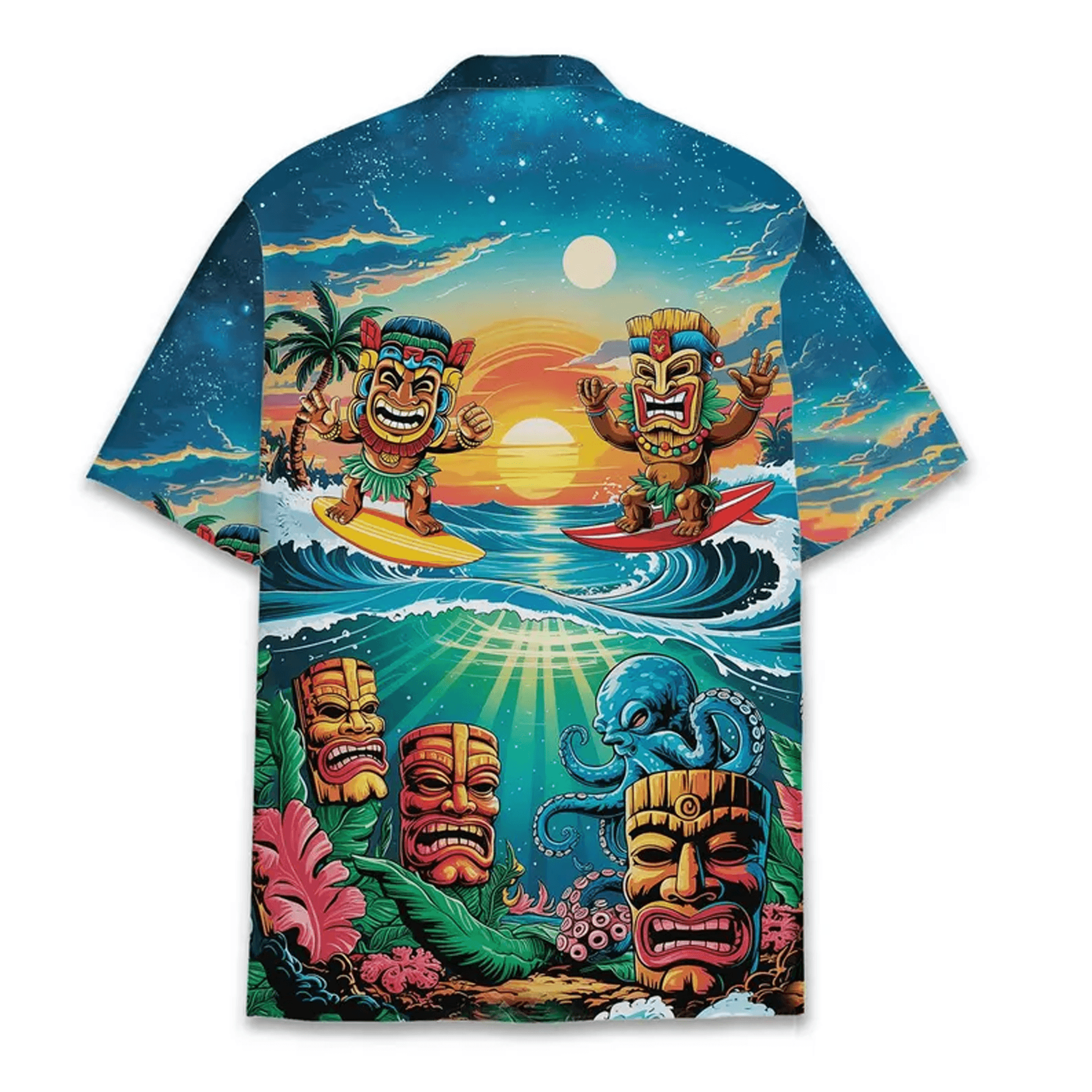 Tiki Surfing Hawaiian Shirt  Tropical Octopus Aloha Shirt Summer Beach Party Button Down for Men Women Youth