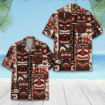 Tiki Tribal Hawaiian Shirt  Aloha Beach Summer Shirt for Men Women Tropical Button Down