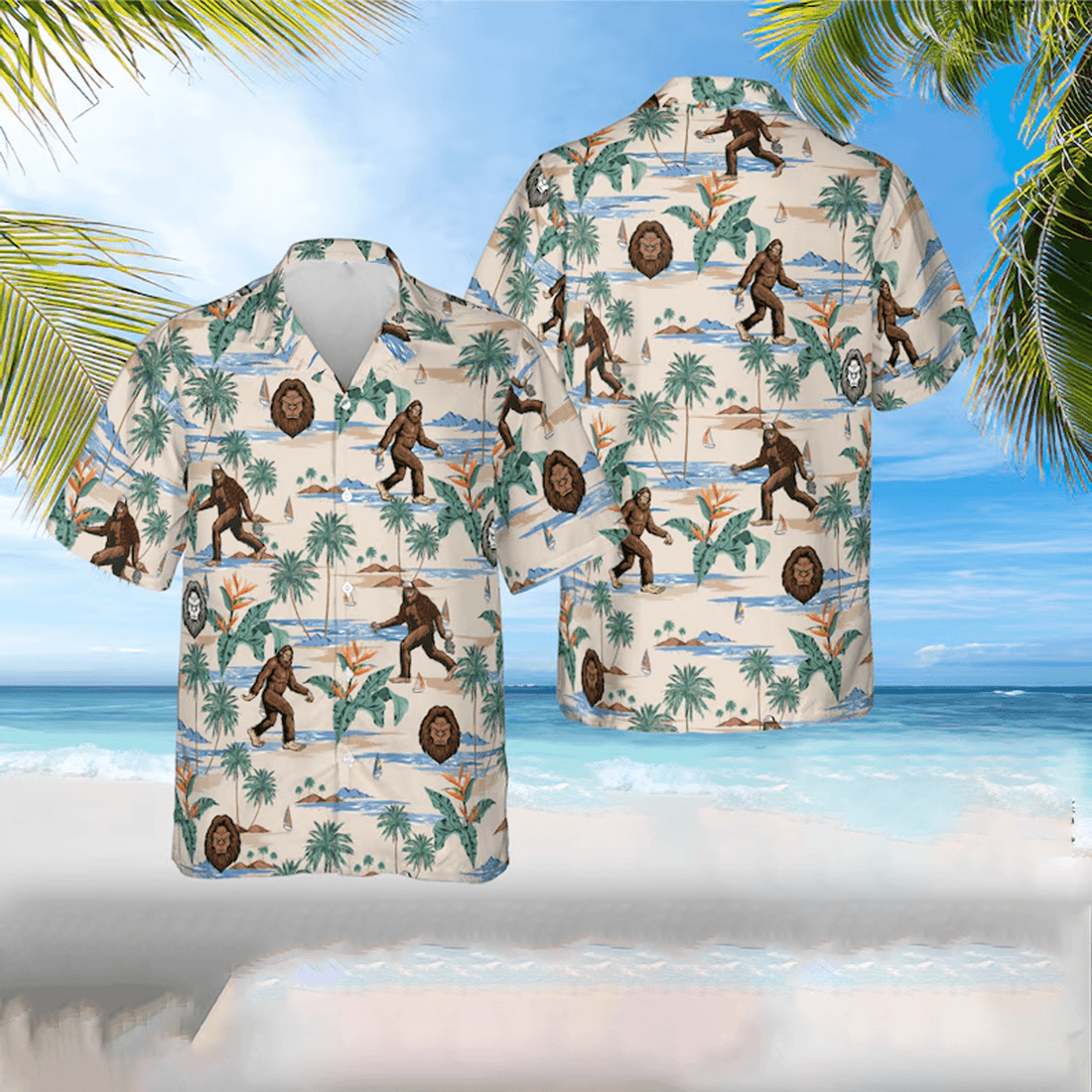 Bigfoot Hawaiian Shirt  Tropical Summer Aloha Shirt Button Down Short Sleeve for Men Women