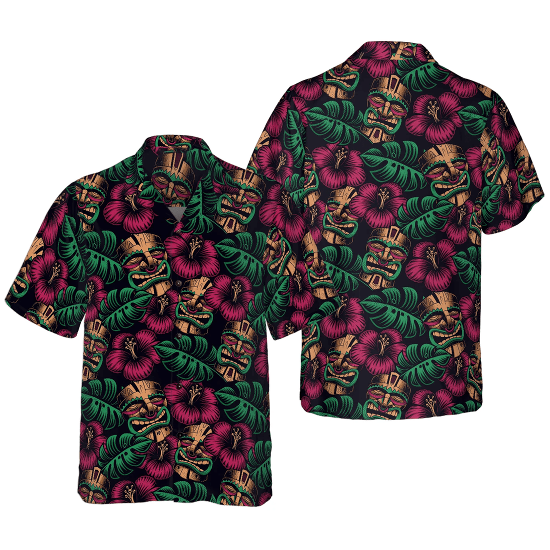 Retro Tiki Mask Hawaiian Shirt  Seamless Pattern Aloha Shirt Funny Tiki Shirt for Men Women