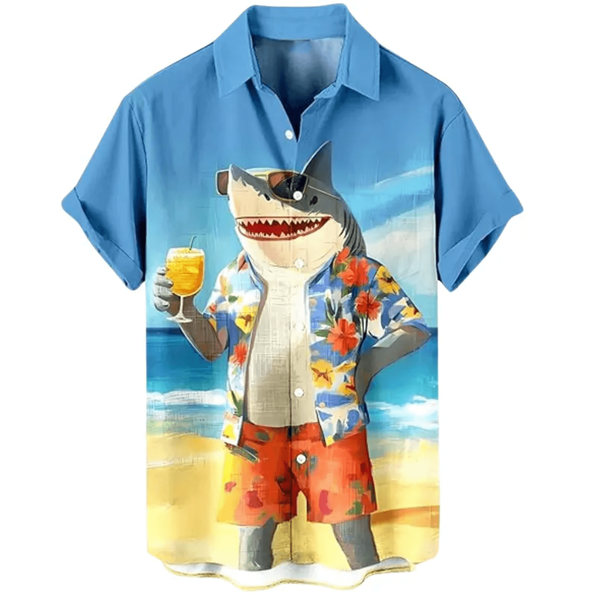 Shark Hawaiian Shirt  Funny Beach Button Up Tropical Shark Aloha Shirt for Ocean Lovers