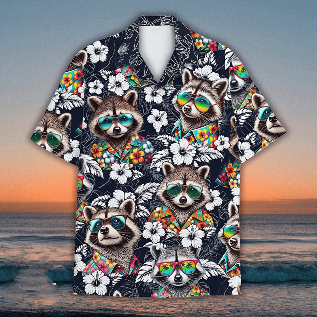 Tropical Raccoon Hawaiian Shirt  Aloha Beach Button Down for Men Women Youth
